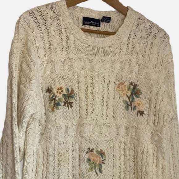 VTG Cable Knit Sweater Tunic/Dress S Floral Embroidered Indie Cottagecore Whimsy - Picture 2 of 10